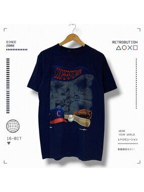 Vintage 90s Cooperstown MLB Graphic Shirt Blue Size M